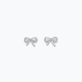 Silver Cuties CZ Bow Stud Earrings in sparkling cubic zirconia with hypoallergenic stainless‑steel posts—Available at Be Charmed