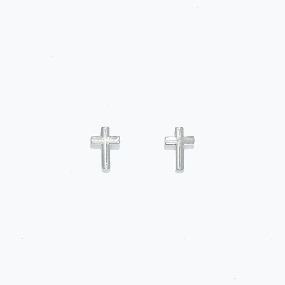 Silver Cuties Cross Stud Earrings in polished silver-tone metal with hypoallergenic posts—small, minimalist faith crosses—Available at Be Charmed