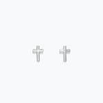 Silver Cuties Cross Stud Earrings in polished silver-tone metal with hypoallergenic posts—small, minimalist faith crosses—Available at Be Charmed
