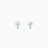 Silver Cuties Cross Stud Earrings in polished silver-tone metal with hypoallergenic posts—small, minimalist faith crosses—Available at Be Charmed