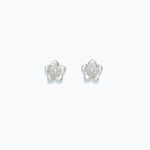Silver Cuties Flower With Pearl Stud Earrings: delicate flower-shaped studs with lustrous faux pearl center and hypoallergenic stainless steel posts—Available at Be Charmed 