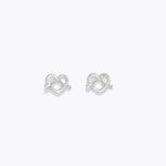 Silver Cuties Pretzel Heart Earrings with glossy gold heart‑twist design and hypoallergenic stainless‑steel posts—Available at Be Charmed