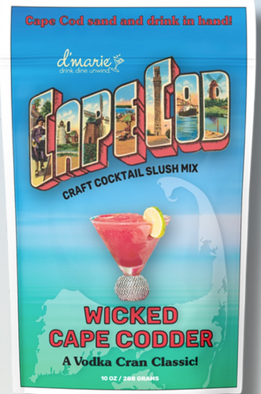 D'marie Wicked Cape Codder Craft Cocktail Slush Mix, a cranberry-lime frozen drink blend perfect for cocktails or mocktails. Just add vodka & freeze. Available at Be Charmed.