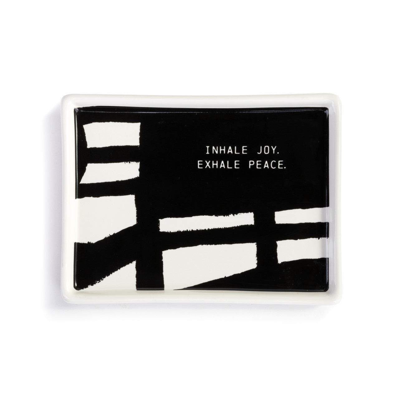 Demdaco ArtLifting mini tray (5″×3.5″) featuring bold black and white abstract stoneware design by Linda King—Available at Be Charmed.