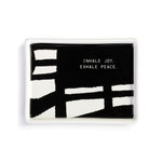 Demdaco ArtLifting mini tray (5″×3.5″) featuring bold black and white abstract stoneware design by Linda King—Available at Be Charmed.