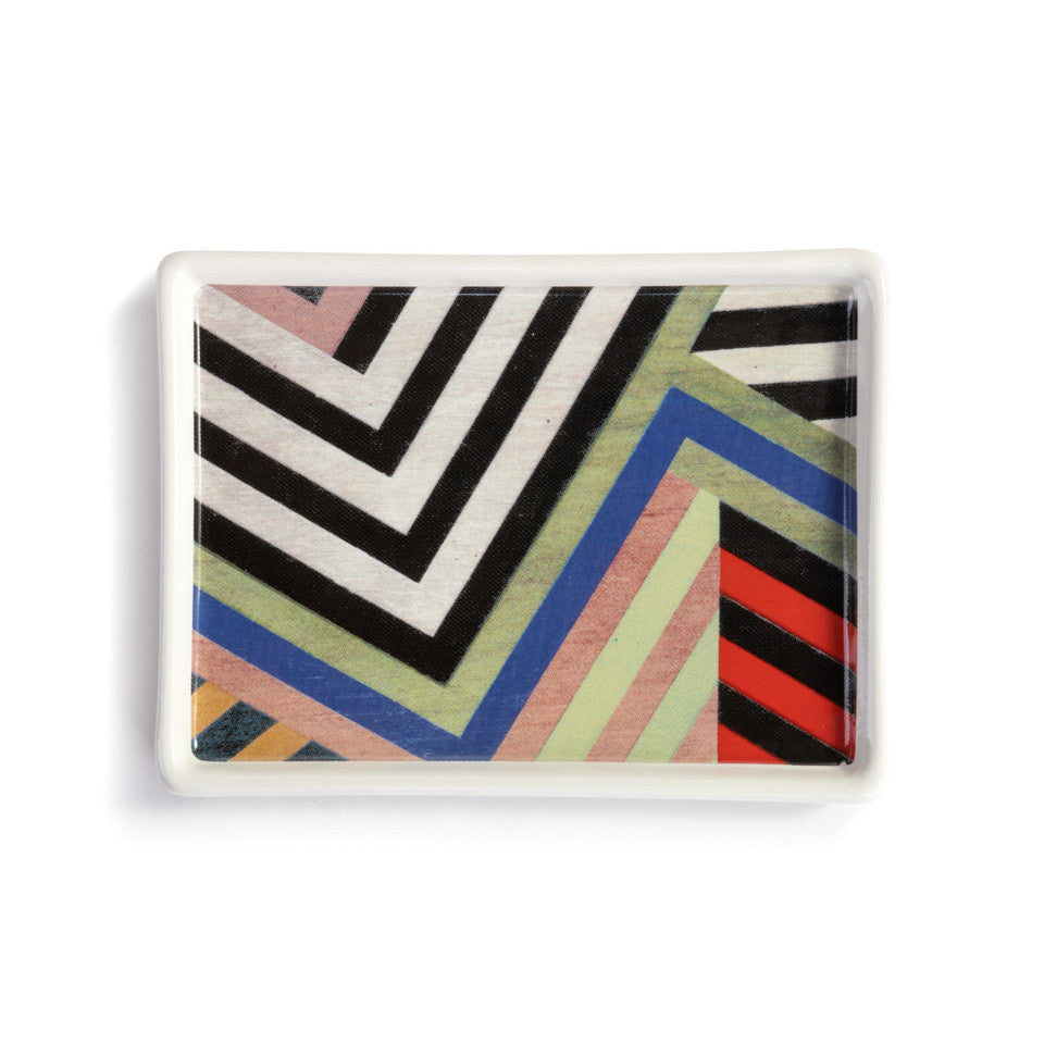 Demdaco ArtLifting mini tray in vibrant Broken Spectrum color theme on durable stoneware; perfect for keys, jewelry, office desk. Supports underrepresented artists. Dishwasher & microwave safe. Available at Be Charmed