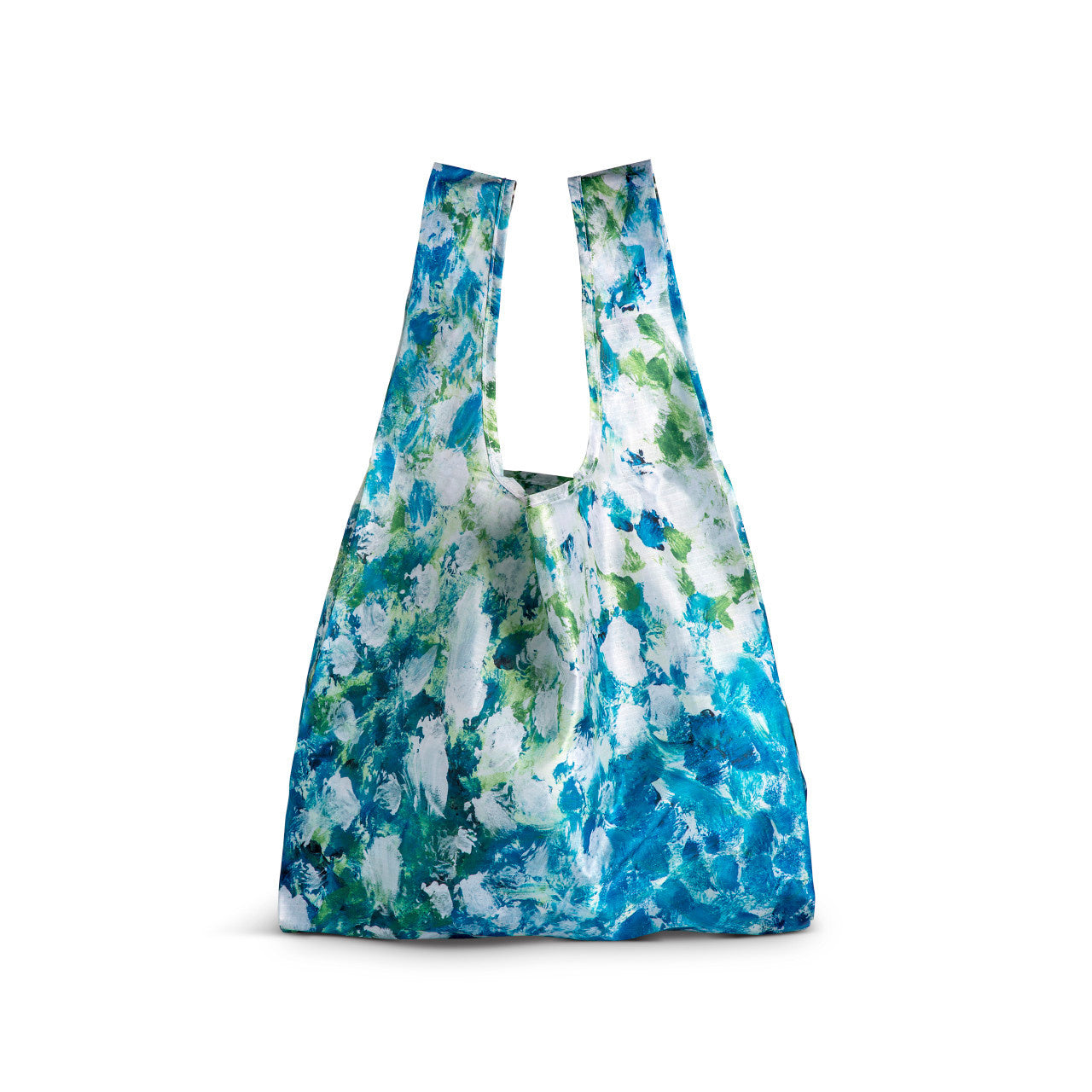Demdaco ArtLifting collapsible tote featuring White Flowers botanical artwork by Mia Brown, 15.5″×25″ with 9″ handles, water‑repellent polyester—available at Be Charmed.