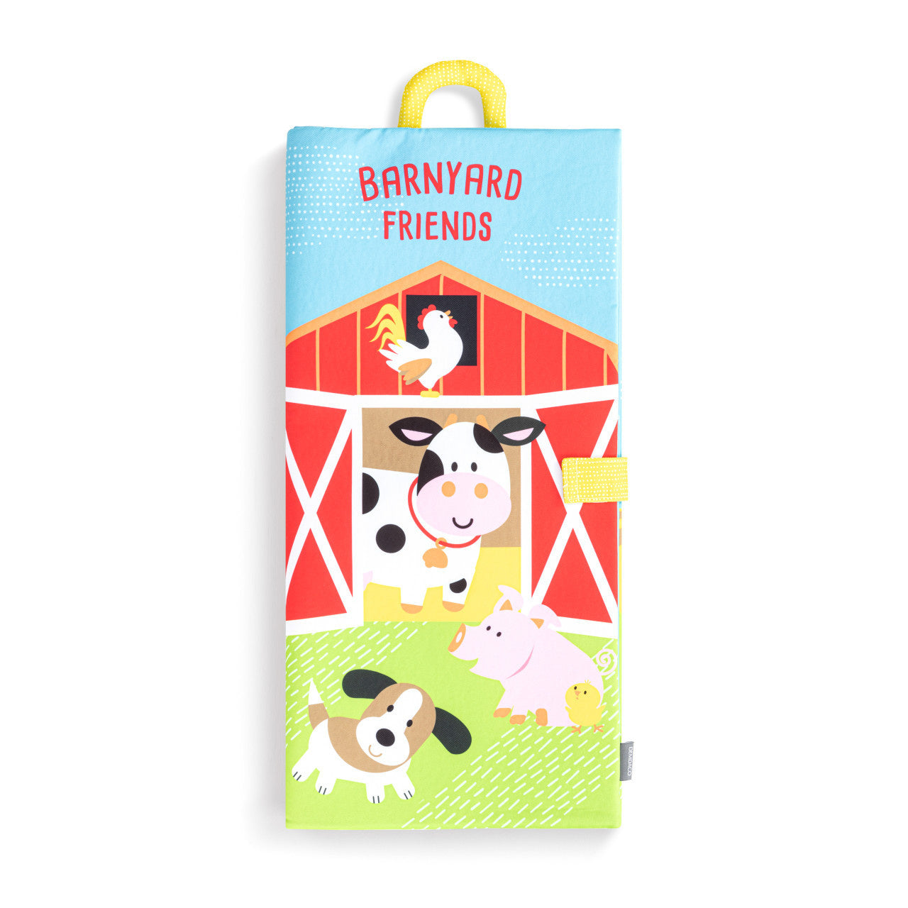 Demdaco Barnyard Friends Sensory Playmat with farm animals, squeaker, mirror and textured fabrics—Available at Be Charmed.