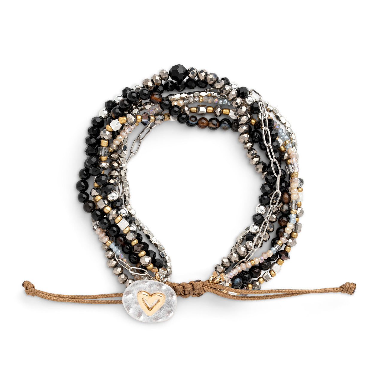 Demdaco Black Beaded Love Bracelet with heart charm and layered strands, available at Be Charmed.