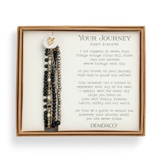 Demdaco Black Beaded Love Bracelet with heart charm and layered strands in box, available at Be Charmed.