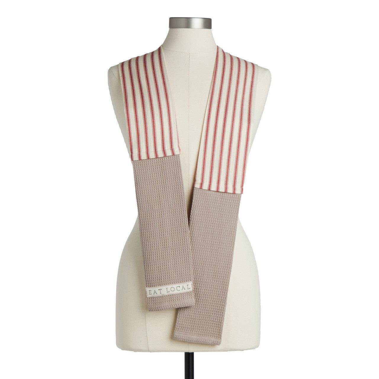 Demdaco Boa “Eat Local” cotton dish towel with rustic kitchen design, durable and eco-friendly—Available at Be Charmed.