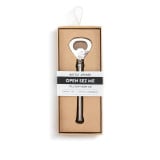 Demdaco silver finish bottle opener in box, sleek and durable design perfect for gifts and home bar use. Available at Be Charmed.