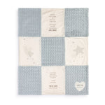 Demdaco Tuck You In Wishes plush blanket in blue, 30 × 40 in, with embroidered poem “I’ll tuck you in tight…”—Available at Be Charmed.