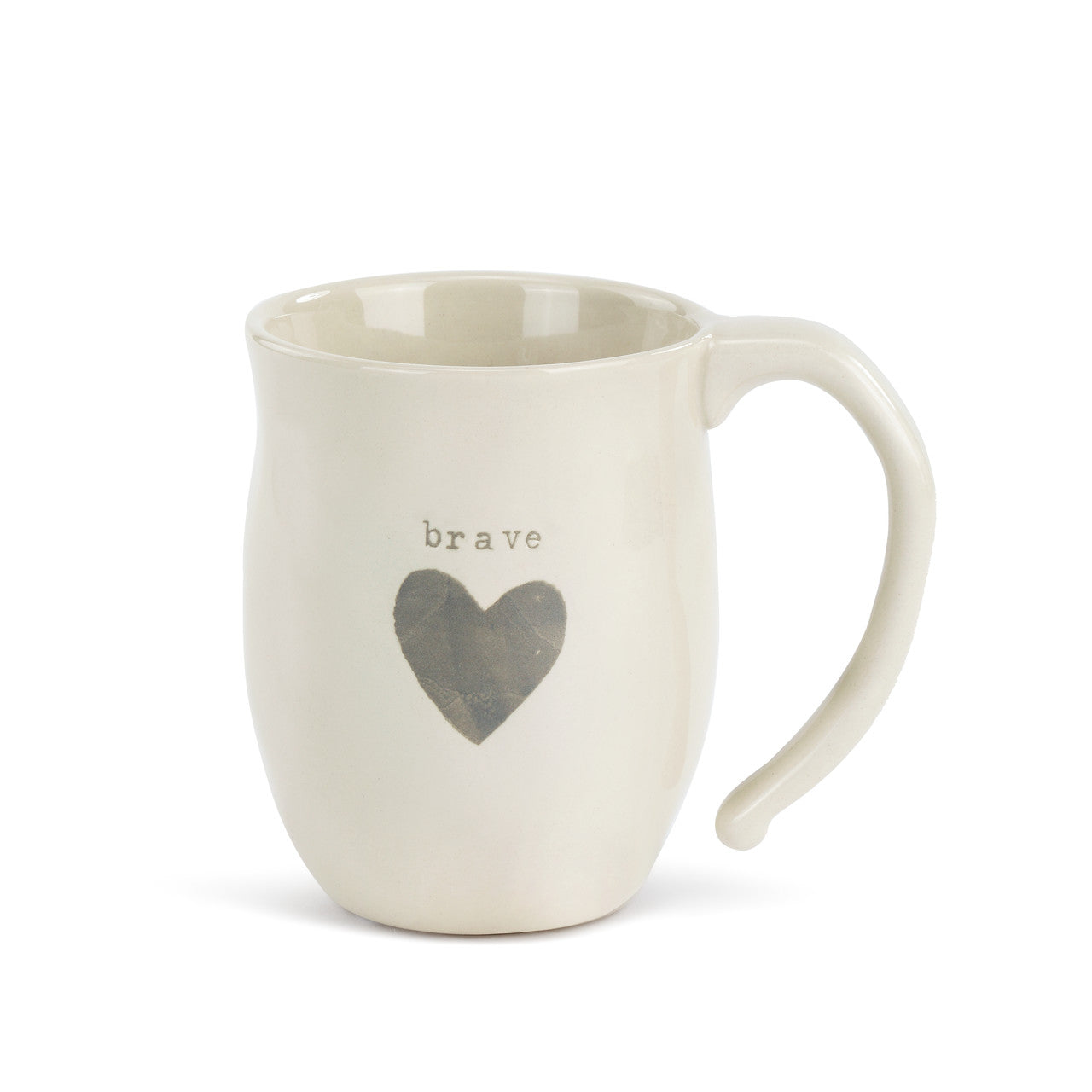 Demdaco Brave Heart Mug in cream stoneware with a heart design, available at Be Charmed.