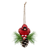 Handcrafted Demdaco Cardinal on Pinecone glass ornament (3.5″×4″) with faux evergreen and berries trim—Available at Be Charmed.