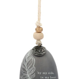 Ceramic Demdaco feather Mini Inspired Bell (~2″×2.5″) with hanging cord and wood bead—uplifting decor with inspirational message. Available at Be Charmed.