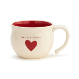 Demdaco 16 oz stoneware Feel the Warmth Heart Soup Bowl, 4.5″×3.5″ cream ceramic with heart motif and hand‑thrown feel—available at Be Charmed.