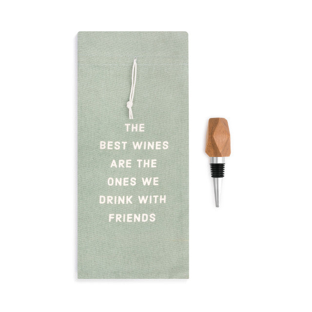 Demdaco Friends Wine Bottle Bag & Stopper Set – elegant wine bag with matching stopper, perfect gift for friends. Available at Be Charmed