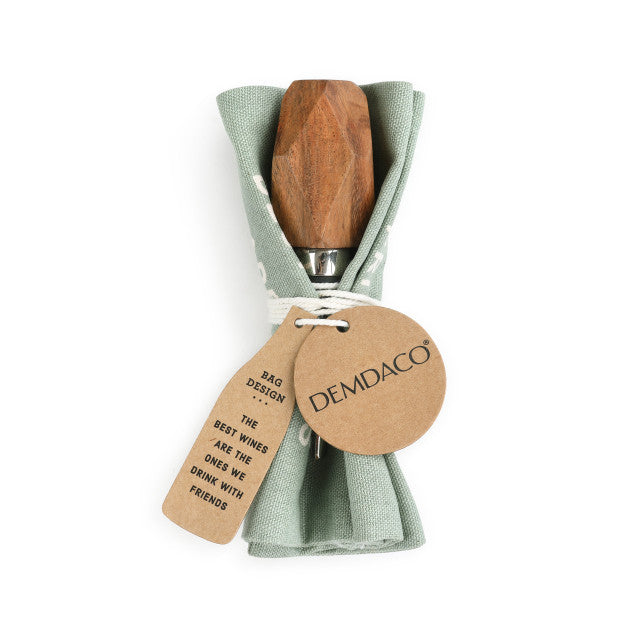 Demdaco Friends Wine Bottle Bag & Stopper Set bundled together– elegant wine bag with matching stopper, perfect gift for friends. Available at Be Charmed