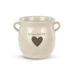 Demdaco Friendship Heart Planter, 4″ × 4″ stoneware pot with stamped “Friendship” heart and silicone drainage base—Available at Be Charmed.