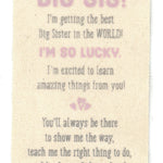 Close up of tag for Demdaco Gifts from the New Kid – Big Sister keepsake gift with charming design. Available at Be Charmed
