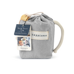  Demdaco “Happy” Heart Mug in pouch, 16 oz stoneware with heart cutout and “Happy” sentiment, cream finish—microwave & dishwasher safe—available at Be Charmed.