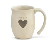 Demdaco Heart Mug – Cat Mom edition, 16 oz ceramic stoneware with heart design. Microwave & dishwasher safe. Available at Be Charmed