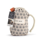 Mug with paw print pattern and 'cat mom' label, featuring a Demdaco tag on a white background. Available at Be Charmed