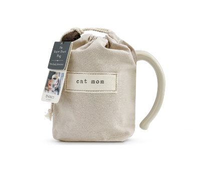 Demdaco Heart Mug – Cat Mom edition in pouch, 16 oz ceramic stoneware with heart design. Microwave & dishwasher safe. Available at Be Charmed