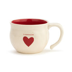 Demdaco 16 oz stoneware Homemade Heart Soup Bowl, 4.5″×3.5″ cream ceramic with heart motif and hand‑thrown feel—available at Be Charmed.