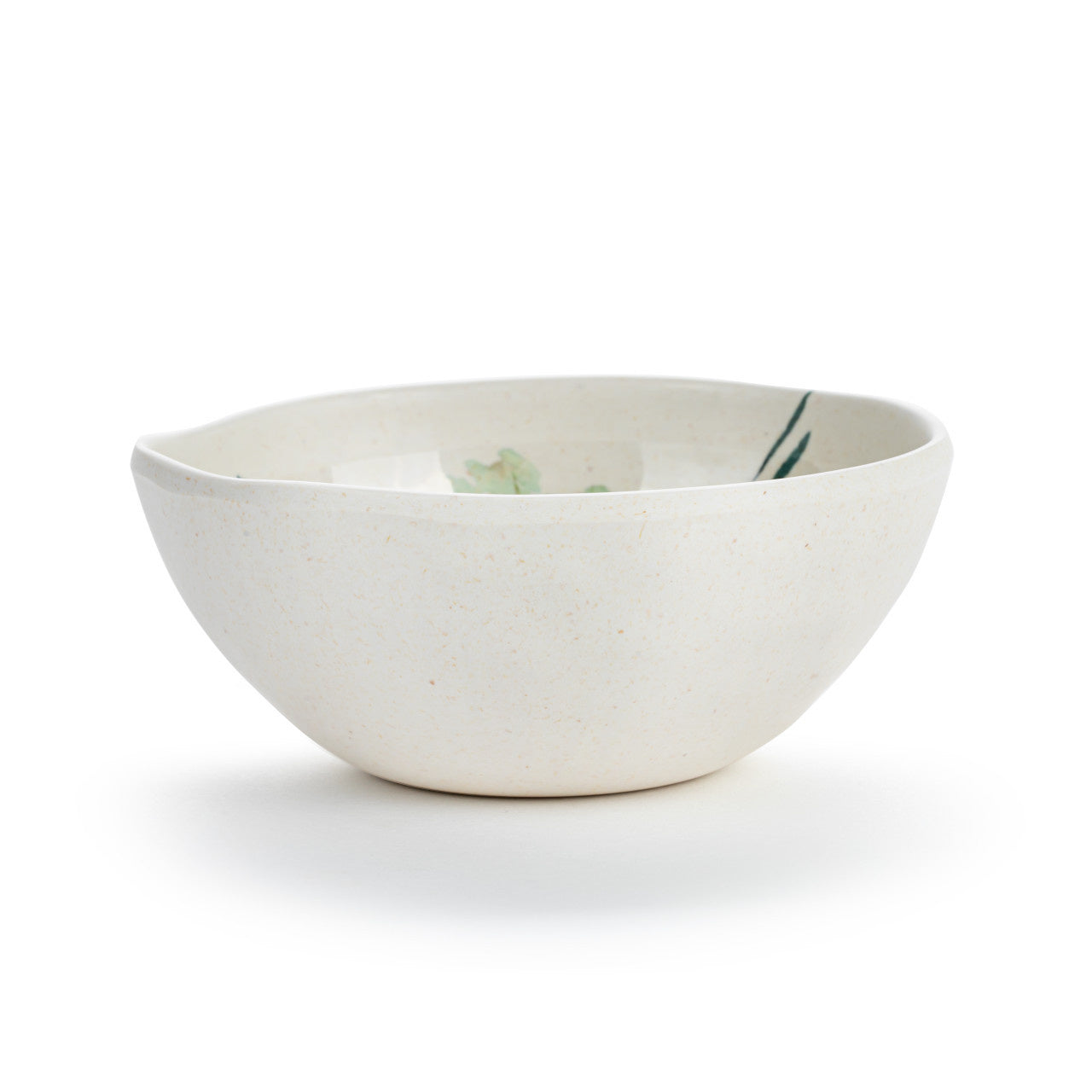 Side view of Demdaco Lemons Melamine Dip Bowl, 4.5″ round melamine bowl featuring lemon pattern with bamboo base—Available at Be Charmed.