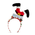 Demdaco Lit Santa Down Chimney Headband with LED lights, featuring Santa's legs dangling from a chimney—adds festive cheer. Available at Be Charmed.