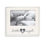  Demdaco Little Angel Neutral ceramic frame (8″×7.5″) with “little angel” embossed sentiment and cross-heart design around 4×6 photo opening—available at Be Charmed.
