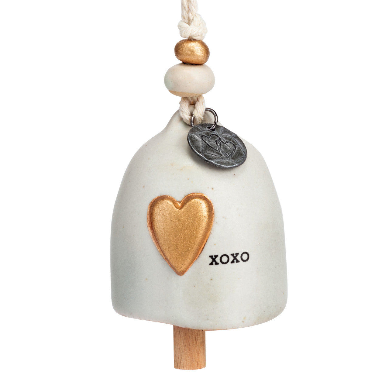 Ceramic Demdaco Love Mini Inspired Bell (~2″×2.5″) with hanging cord and wood bead—uplifting decor with inspirational message. Available at Be Charmed.