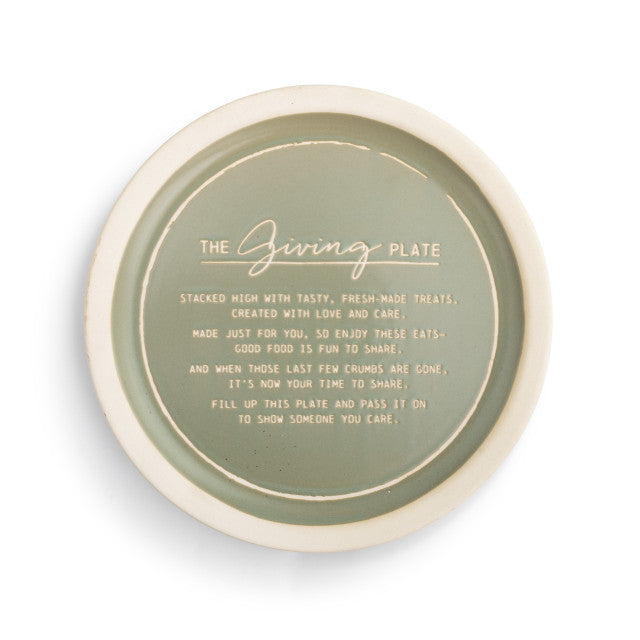  Demdaco Love & Share 10″ stoneware giving plate with cream glaze and heartwarming poem in center—available at Be Charmed.