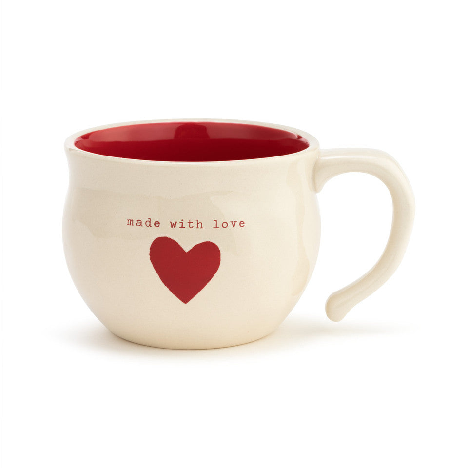 Demdaco 16 oz stoneware Made with Love Heart Soup Bowl, 4.5″×3.5″ cream ceramic with heart motif and hand‑thrown feel—available at Be Charmed.