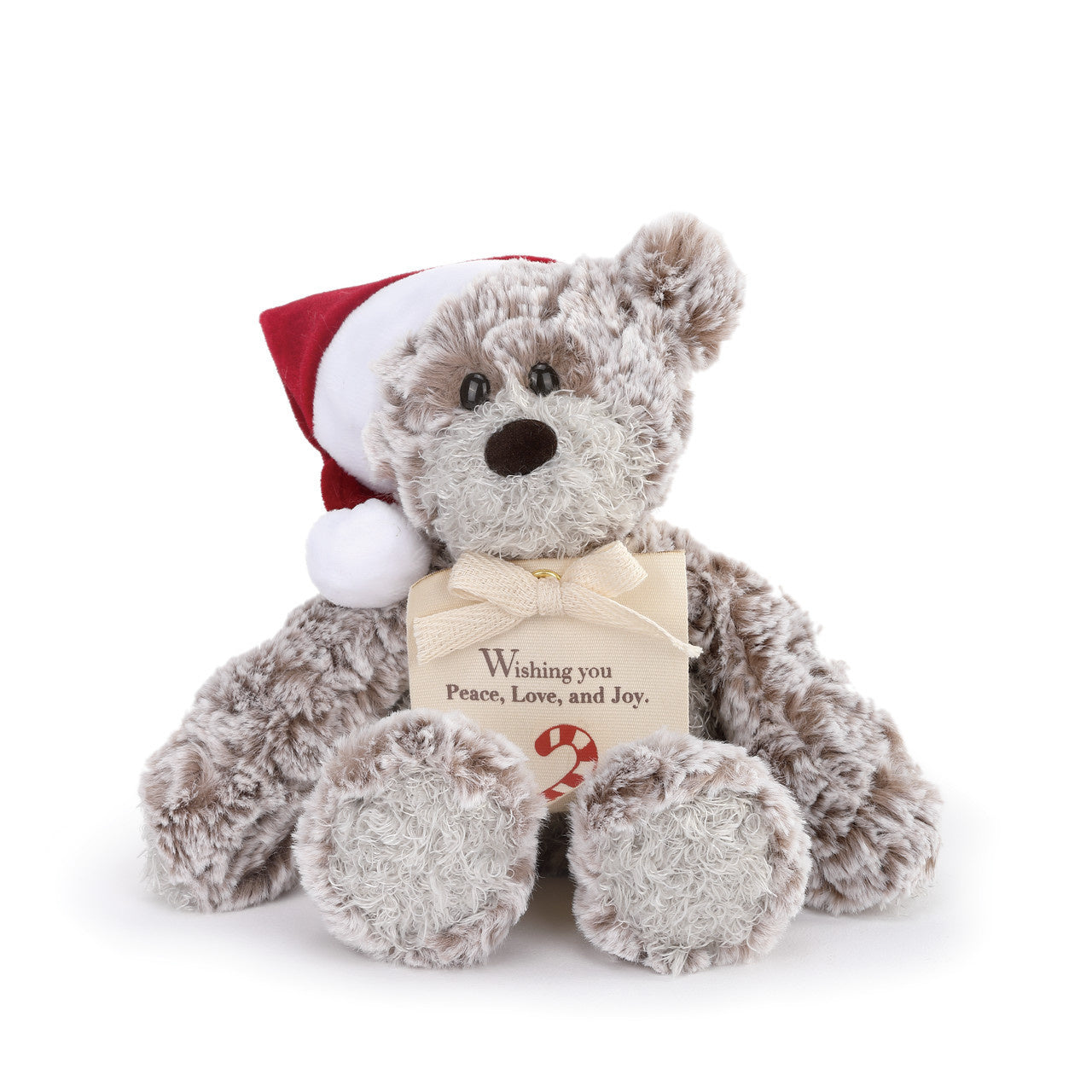 Demdaco Mini Giving Bear – Christmas edition plush bear holding a gift. Available at Be Charmed