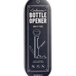 Bottle opener multi-tool with corkscrew and knife blade on a white background. Available at Be Charmed