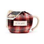Demdaco 16 oz stoneware Oh So Good Heart Soup Bowl pictured in pouch, 4.5″×3.5″ cream ceramic with heart motif and hand‑thrown feel—available at Be Charmed.