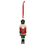 Demdaco blown glass Nutcracker ornament, 7.5″ tall with glitter, resin details & ribbon hanger—traditional holiday heirloom. Available at Be Charmed.