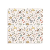 4 coasters with cat illustrations on a white background. Available at Be Charmed