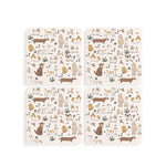 4 coasters with dog illustrations on a white background. Available at Be Charmed