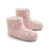 Pink Demdaco Giving Collection slipper booties, plush chenille in pink, grey & charcoal color options, sizes S–L, soft lining—available at Be Charmed.