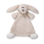 Plush bunny rattel toy with a soft texture on a white background. Available at Be Charmed