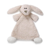 Plush bunny rattel toy with a soft texture on a white background. Available at Be Charmed