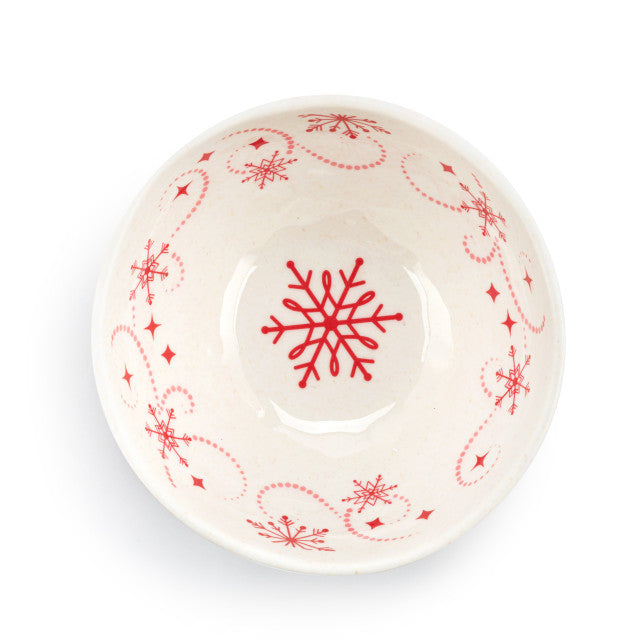Demdaco Red Snowfall Melamine Dip Bowl, 4.5″ diameter, festive holiday design—perfect for entertaining. Available at Be Charmed.
