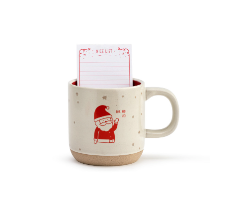 Demdaco Santa Mug & Notepad Set – festive ceramic mug with lined notepad, perfect holiday gift. Available at Be Charmed