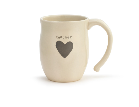 16 oz Demdaco Teacher Heart Mug in cream stoneware, microwave and dishwasher safe, available at Be Charmed.