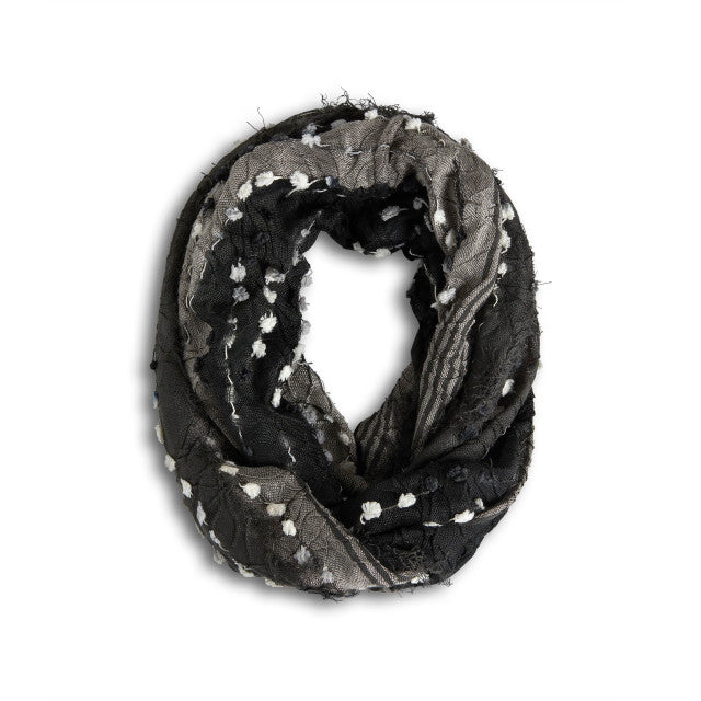 Demdaco Textured Black Infinity Scarf in soft knit fabric, cozy and stylish, available at Be Charmed.