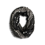 Demdaco Textured Black Infinity Scarf in soft, cozy knit with elegant woven texture—versatile, warm, and stylish. Perfect for layering. Available at Be Charmed